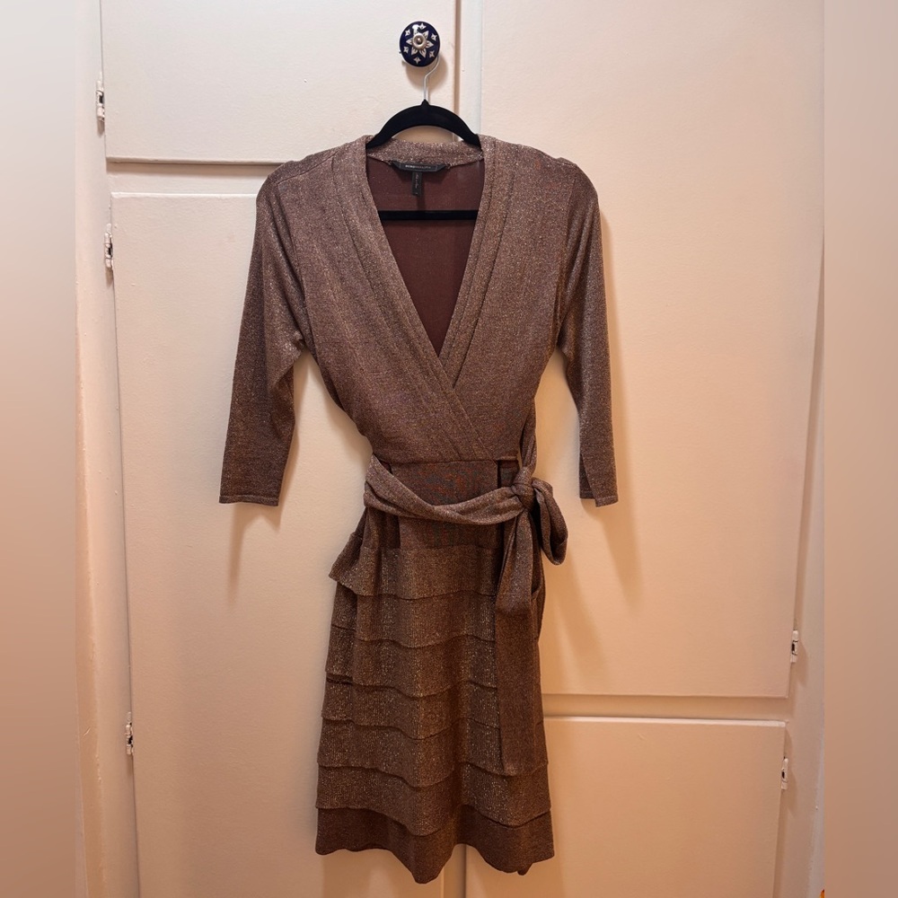 BCBGMaxAzria Bronze Metallic Wrap Dress
